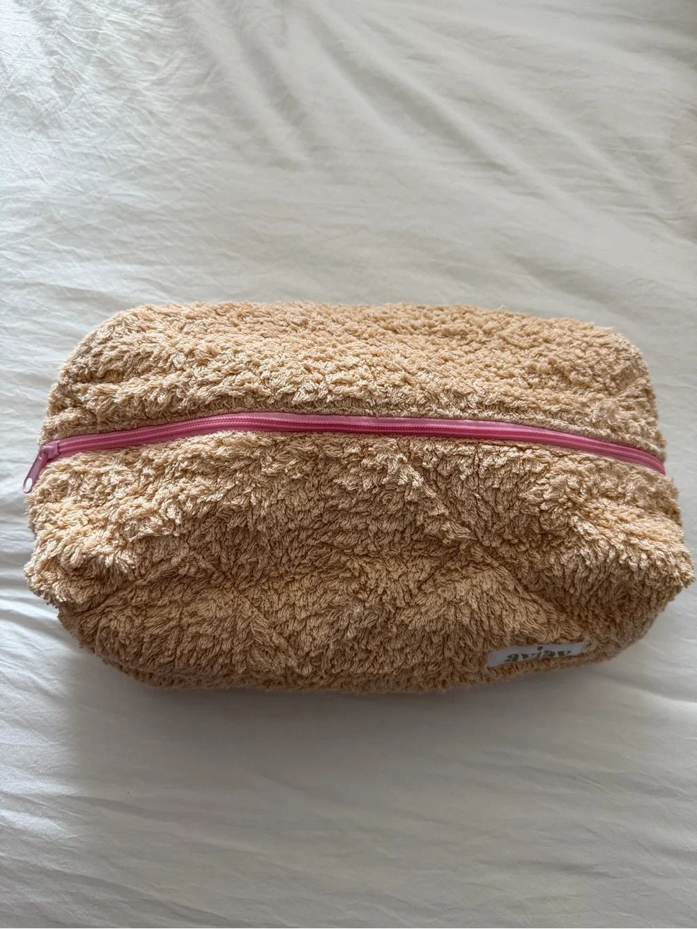 ayjay Beige Quilted Terry Zip Cosmetic Bag